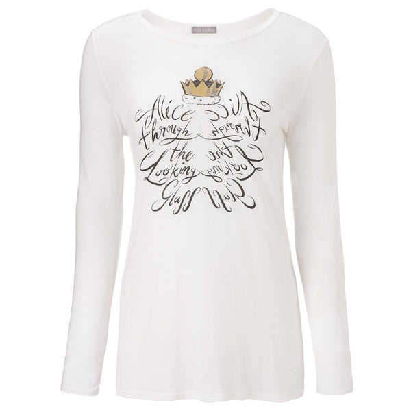 Alice Through The Looking Glass Reflective Mirror  White T-Shirt - Long Sleeve