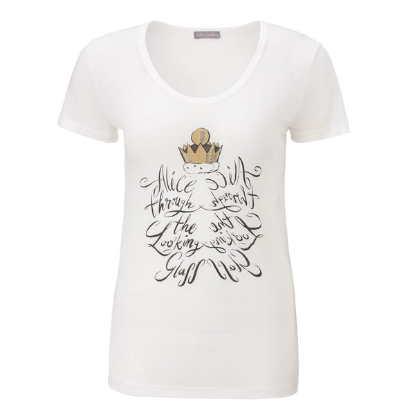 Alice Through The Looking Glass Reflective Mirror White T-Shirt Short Sleeve